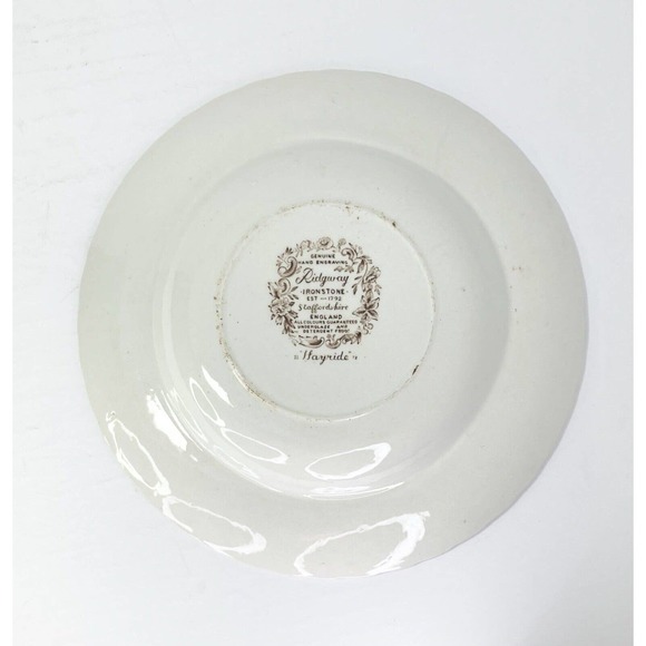 Ridgway HAYRIDE Brown, Set of 6 Ironstone Rim Soup Bowls, 9 3/4” England - Picture 4 of 5